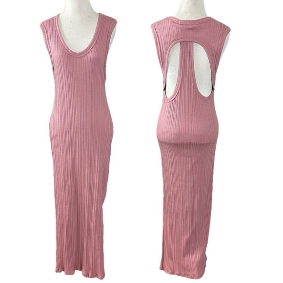 Free People Beach Wave Wash Midi in Mauve XS NWT Cut Out Free-est Bodycon Ribbed - Picture 3 of 10